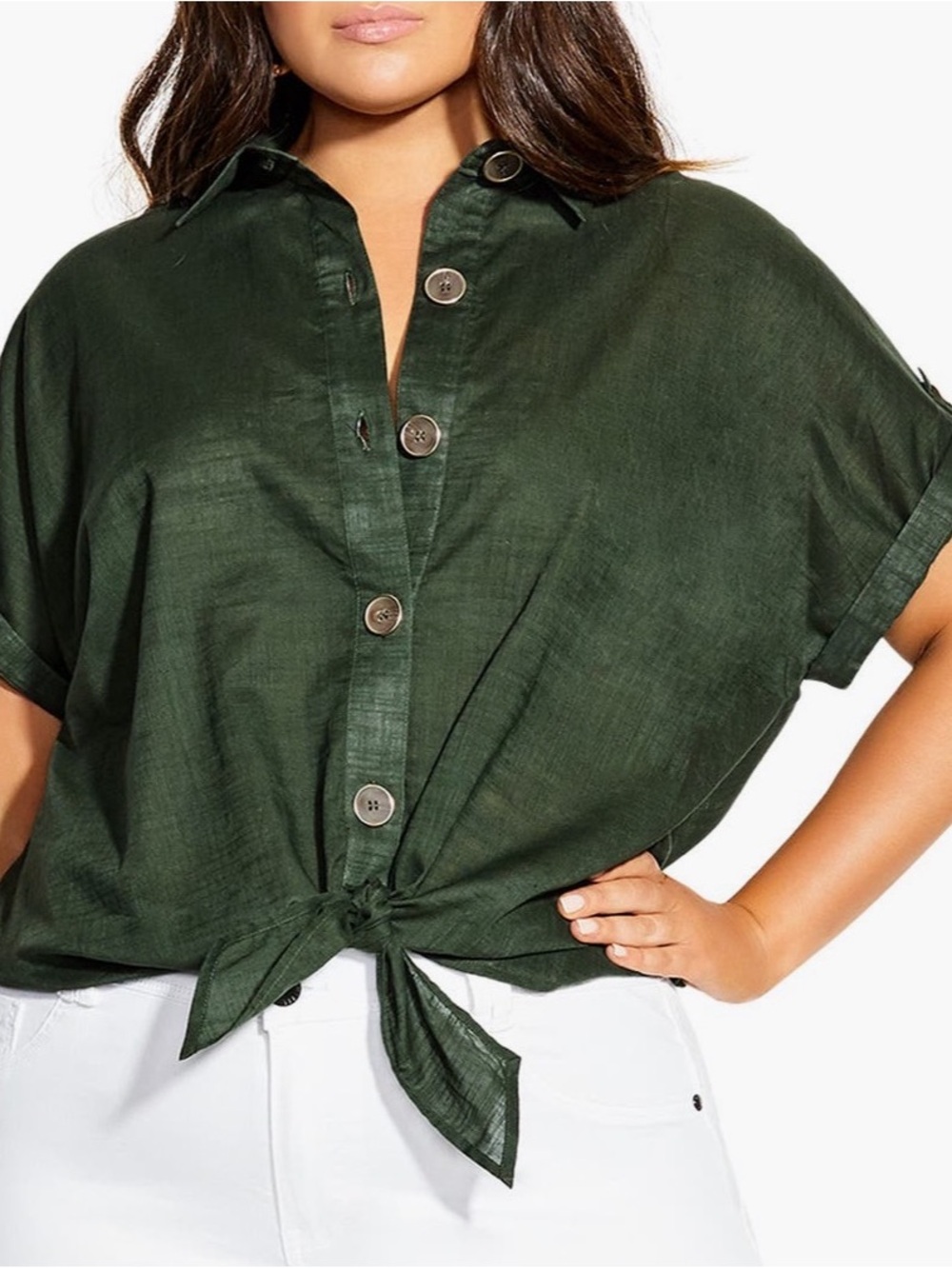 City Chic Green Cotton Button-Front Camp Shirt Sz 20 EUC